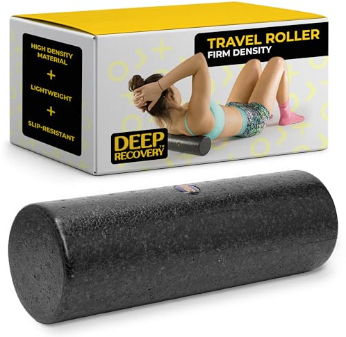 Deep Recovery Yoga Foam Roller for Physical Therapy & Exercise – Black Back Roller for Back Pain, Legs, and Shoulders, 12in x 4in Travel Size – Deep Tissue Massage for Myofascial Release