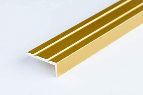 Aluminium Anti Non Slip Stair Edge Nosing 25x10 mm - 1M (39.37) Rubust Trim Drilled TMW Profiles (Gold)