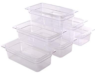 Hakka 1/3 Size Polycarbonate Food Pans,2.5Deep Clear Steel Steam Table Pans Commercial Gastronorm Catering Food Containers for Restaurant, Hotel, Buffet,Party - Pack of 6