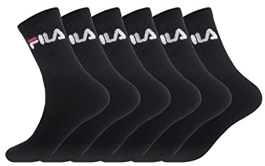 FILA Calzini Uomo Cotone Set di 6 Calze Sportive Uomo, Vestibilità Perfetta e Traspirante, Nero, Taglie 43/46