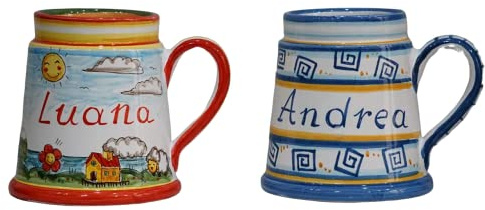 TERAKOTA CERAMICHE - Boccale birra con nome o dedica personalizzato - ceramica artigianale siciliana 100% - tazza con manico H. 14, Ø 14, capacità 1L