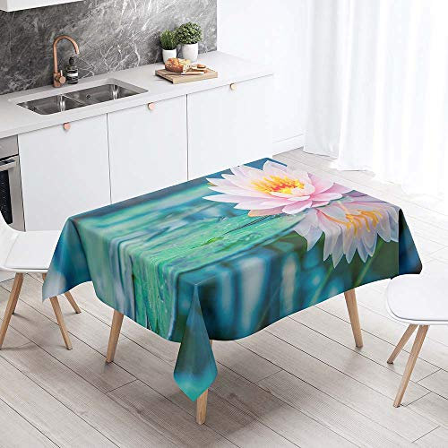 Chickw1g Tischdecke Abwaschbar, 3D Gänseblümchen Muster Wasserdicht Polyester Rechteckig Fleckschutz Ölfest Abwaschbar Pflegeleicht Mehrzweck Mehrzweck Gartentischdecke (Lotus,140x220cm)