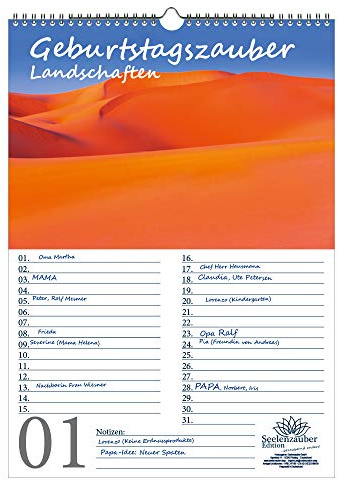 Seelenzauber GP18-3W-00115-D-0 Lundschaftszauber - Calendario de cumpleaños (DIN A3), diseño de Lundschaften y Länder