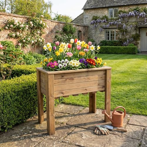 Charles Taylor Wiltshire Large Raised Wooden Garden Trough Planter W830xL410xH720mm