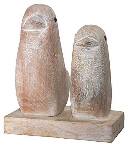 Antikas - Holzfigur, 2 Vögel, Naturfarbend, Gekalkt