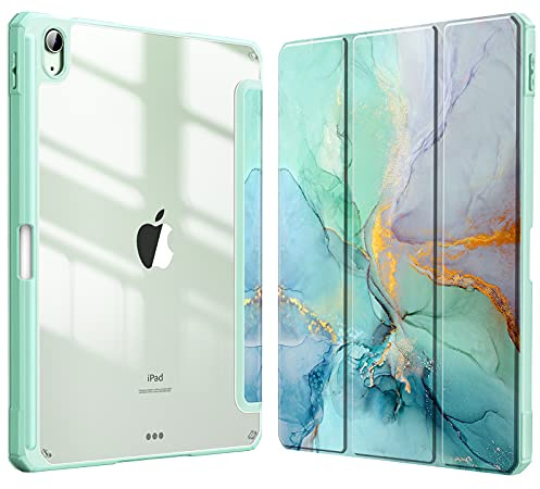 Fintie Hybrid Hülle für iPad Air 11 Zoll M4/M3/M2 (2026/2025/2024), iPad Air 5./4. Gen (2022/2020) 10,9 Zoll, mit Stifthalter, stoßfeste Schutzhülle mit transparenter Hartschale, Smaragd Marmor