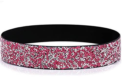 YooAi Strass Elastischer PU Ledergürtel Glänzender Kristall Stretch Taillengürtel Breiter Taillenbund für Frauen Kleid 80cm Rosa
