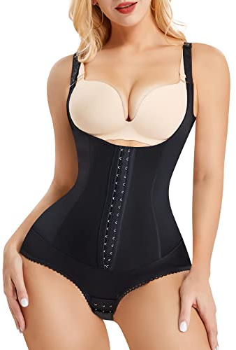 Bingrong Mujer Bodies Moldeadores Faja Reductora Lencería Moldeadora Corsé Body Body Shaper Abdomen Reductor Barriga Levanta Glúteos Entrenador de Cintura Abierto Shapewear Bodysuit (XX-Large, Negro)