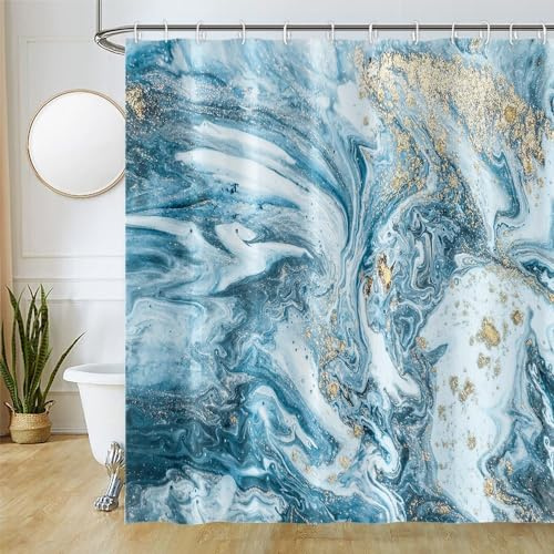 Uiiooazy Tenda Doccia Antimuffa, Tenda da Doccia 180x180cm Blu Effetto Marmo Grigio Bianco Astratta Tende da Bagno Tessuto Lavabile Impermeabile Poliestere Tende per Vasca da Bagno con 12 Anelli