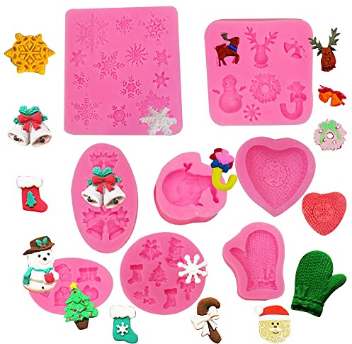 ZOOMPIL 8 Stampi in Silicone per Fondente Natalizio, 3D Decorazioni Torte | Materiale siliconico antiaderente e privo di BPA, Facile da Sformare, Accessori per caramelle al cioccolato DIY