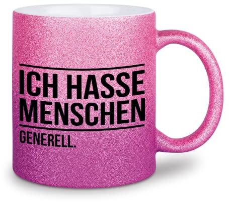 glitzertassen.de® | Ich hasse Menschen | Tasse mit Glitzer | Geschenkidee | Roséviolett