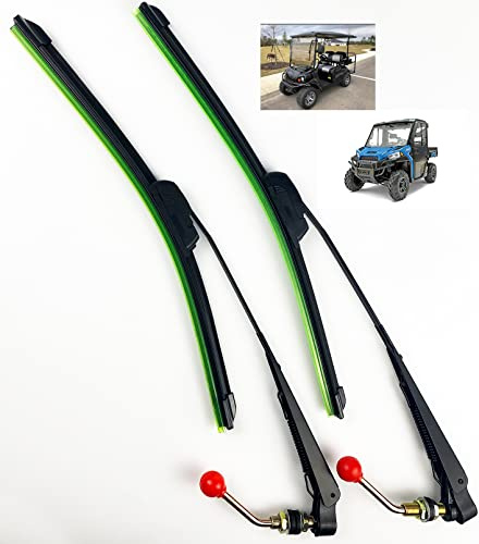 Valchoose Professional UTV Windshield Wiper Kit, 16” Blade Fit Curved and Flat Windshield Manual Windshield Wiper, Compatible with Polaris Ranger RZR Can Am Kawasaki Honda Pioneer Golf Cart (Set of 2)