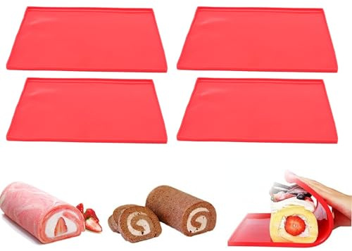 4 Pcs Moule Silicone Patisserie,Tapis De Cuisson Avec Rebords,Moule Genoise Plaque De Gâteau Roulé Antiadhésif Tapis De Cuisson En Silicone Multi-Fonctions Plateau De Cuisson À Biscuits