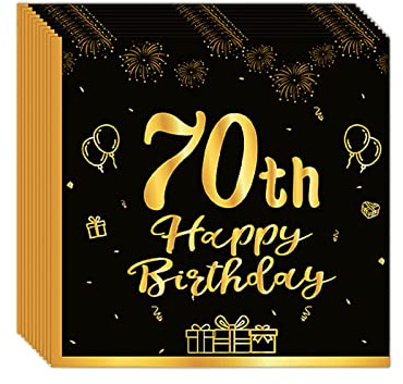 Servietten 70 Geburtstag,20 Stück Papierserviette Geburtstag,33 x 33 cm Geburtstagsservietten,Schwarz und Gold Tischdekoration für Party Geburtstag,Happy 18th Birthday Paper Napkins für 70. Geburtstag