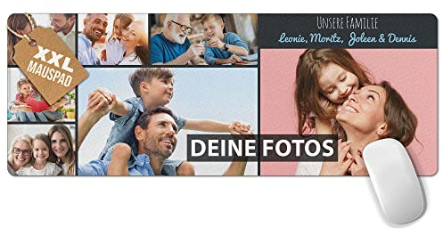 Print Royal PR Großes Mousepad mit Foto - Fotocollage mit 7 Fotos und Text selbst gestalten - XXL Mousepad personalisiert, Geschenke für Freund und Gamer | Schreibtischunterlagen, 800 x 300 mm
