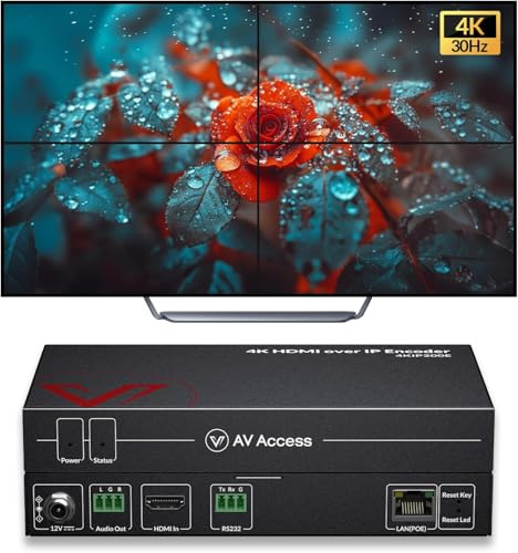AV Access 4K Video Matrix, Support Video Wall up to 8X8 Over TCP/IP, HDMI Extender Over Ethernet Encoder up to 120 m, Rotate 180 Degree, Zero Configuration & Visual Control, PoE, CEC (4KIP200E)