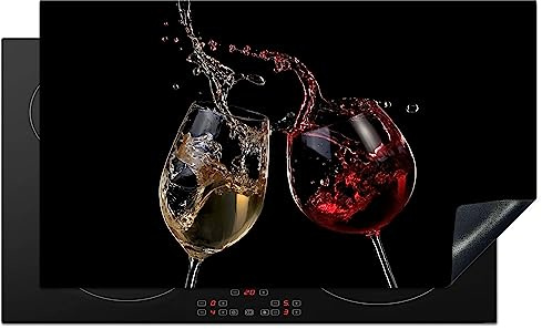 KitchenYeah© Protection Plaque Induction Protege Deco Cuisine Cache Protège | 90x52 cm - De Cuisson Accessoires Vin rouge - Vin blanc - Verre - Noir