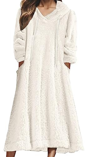 KBOPLEMQ Bademantel Damen Lange Morgenmantel mit Reißverschluss Oversized Hoodie Fleece Nachtwäsche Hausmantel mit Taschen Wearable Sweatshirt Bequeme Nachthemd Kapuze Plüsch volle Länge Loungewear