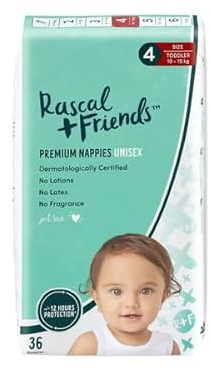 T Rascal + Frirends Premium-Windeln, Unisex, 10-15 kg, Größe 4/36 Stück, umweltfreundliche Babywindeln, nachhaltige Windeln, verbesserter Auslaufschutz, sicher und bequem