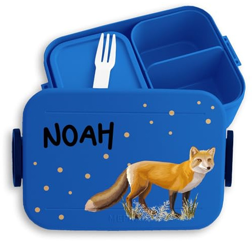 Kinder Bento Box Midi Lunchbox für Mepal Bentobox - Brotbox Fuchs Jausenbox Fox Vesperdose Fuchsmotiv I Füchse - 900 ml - Blau - butterbrotdose brotdose waldtiere kinderbrotdosen brotzeitdose