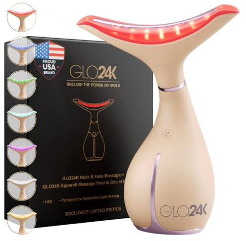GLO24K 7 Color Beauty Device – Triple LED Action & Vibration Technology Facial and Neck Massager (Beige, 1 Pack)