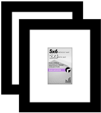 Americanflat 5x6 Picture Frame with Polished Plexiglass - Set of 2 - Use as 2x3 Frame with Mat or 5x6 Frame Without Mat - Galleria Collection - Gallery Frames for Tabletop and Wall Display - Black