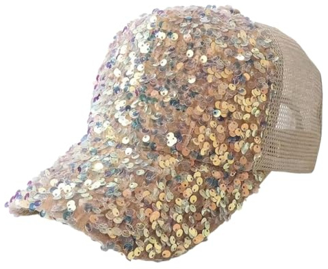 Whakano Glitter baseballkeps dam Basecap med paljetter, nätkeps basebollkeps, utomhus solskydd, sportkeps, solhatt, basebollkeps, hatt för sport, kepsar hattar UV-skydd, Guld, One size