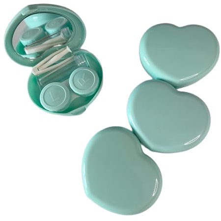 BEDARTIST 4 Packs Heart Shape Contact Lens Cases, Travel Eye Contacts Case Box Holder, Portable Contact Lenses Tweezers Remover Tool Solution Bottle Kit for Daily Outdoor Traveling (Light Green)