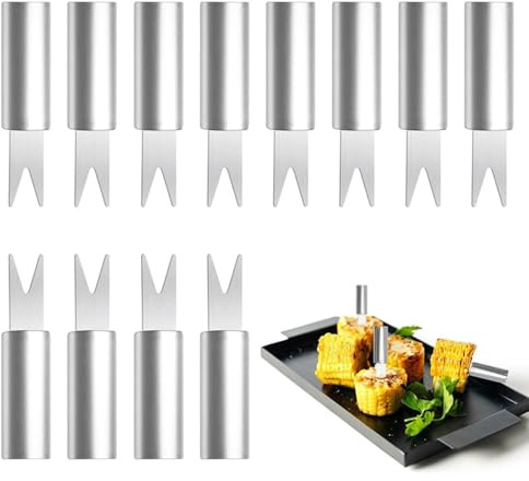 Supports de maïs pour épis de maïs, supports d'épis de maïs, 12 brochettes de maïs en acier inoxydable avec poignée confortable | Fourchettes à brochettes de maïs, clip portable antirouille pa