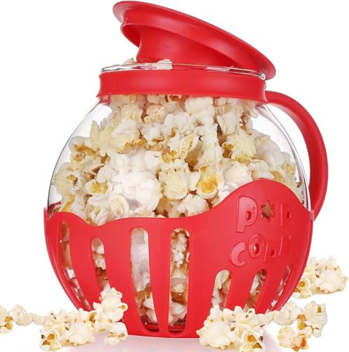 FUNGTN Glass Microwave Popcorn Popper with Temperature Safe Glass 2.25QT Original Popcorn Jar with Silicone Lid Without BPA Dishwasher Safe,A