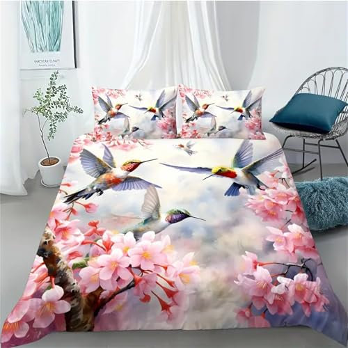 EXSANLIEAY Birdie BettwäSche 135x200 KirschblüTen BettwäSche-Sets Weich & Bügelfrei Bettbezüge, 3teilig Microfaser Bettbezug Set mit Reißverschluss - 1 Bettbezügen & 2 Kissenbezügen 80x80