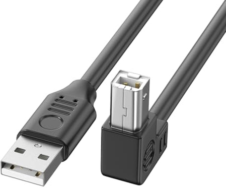 Bydezcon Cable de conexión USB 2.0 para impresora con lámina y blindaje trenzado, largo alcance de 5 m, codo de 90 grados para una rápida transmisión de datos