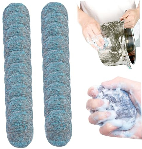 20 pièces Tampon jex avec Savon à récurer en laine d'acier réutilisables jex tampon à récurer pré-savonnés Absorbants pour le nettoyage de la maison de la vaisselle de cuisine et des grilles