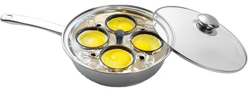 Cuociuova in camicia in acciaio inox, antiaderente, 4 portauova in camicia, padella per uova in camicia, pentola per uova in camicia, per colazione, brunch, pranzo e cena