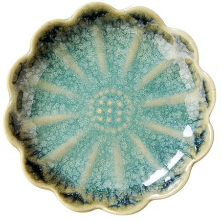 Lotus Ring Holder Dish Small Indoor Ash Tray, Ceramic Dessert Plate Trinket Jewelry Holder Organizing Necklace Earrings for Parents Friends Sister, Deep Green. All Jewelries Are NOT Included.