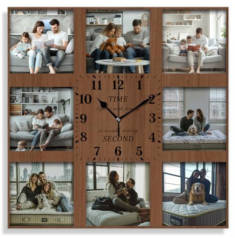DEWIGESO Custom Wall Clock, 8 Pictures Personalized Picture Clock for Creative, Battery Operated Square Clock Silent Non-Ticking for Home Decoration