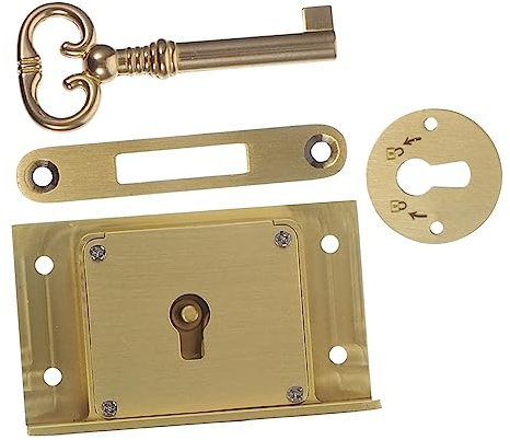 IWOWHERO Antikes Schubladenschloss Messing Vintage-Schrank Einsteckschloss Quadratisches Schreibtischschloss Retro-schubladenschloss