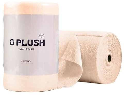 & PLUSH Microfiber Cleaning Cloth Roll - 50 Pack, Tear Away Microfiber Towels, 12 x 12, Reusable, Washable, Streak Free, Ultra Absorbent Dish Rags for Car, Home, Garage or Shop (Beige)