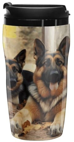 Stanley-Kaffeetasse mit Deckel, 340 ml, Kunststoffbecher, versiegelter Trinkdeckel, Wasserbecher, Teetasse, Deutscher Schäferhund, bedruckte Tassen, passt in Auto-Becherhalter