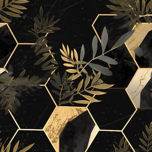 Abziehbare Tapete Schwarz Golden Geometrisch Mustertapete Geometrische Wabe Klebefolie Muster Möbelfolie Selbstklebend Möbelaufkleber Wasserdichte Klebetapete Vinyl Folie für Möbel Wand Schrank Küche