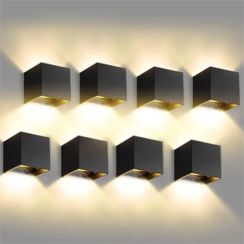 CANMEIJIA Außenwandleuchte 12W 3000K LED Wandlampe Schwarz IP65 Quadrat 8er