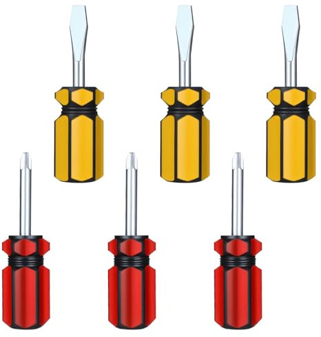 Oruola 6pcs Short Flat Head Screwdriver,2 Colors Stubby Screwdriver Set,Flathead and Phillips Head Screwdrivers,for Door Handle Furniture Repair Sewing DIY Projects (8 cm Long)