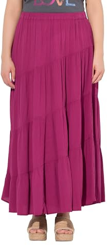 Ulla popken damer stora storlekar överdimensionerade plus size maxikjol, diagonala sömmar, A-linje, elastisk linning, Magnolia röd, 54-56