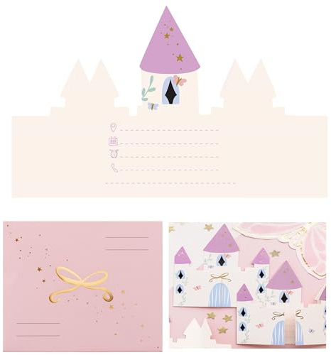 HIKIhooray Prinzessin Einladungskarten Kindergeburtstag 6er Set mit Umschlägen Märchen Burg Einladungen 12,5x15,5 cm für Mädchen zum Ausfüllen Party & Einladung