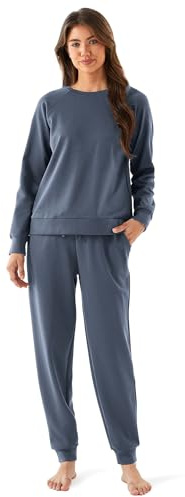 GYS 2 Piece Sets for Women Sweatsuit Lounge Set Sweatshirt Sweatpants Fall Travel Outfits Tracksuit, Grayish Blue, Small