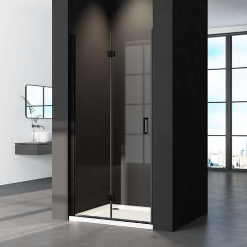 Nischentür Falttür 90x195cm Dusche in Nische, Glas Duschabtrennung Nische Duschtrennwand Duschkabine aus 6mm Sicherheitsglas mit Nano beschichtung, Faltbar Duschwand in Schwarz Alu