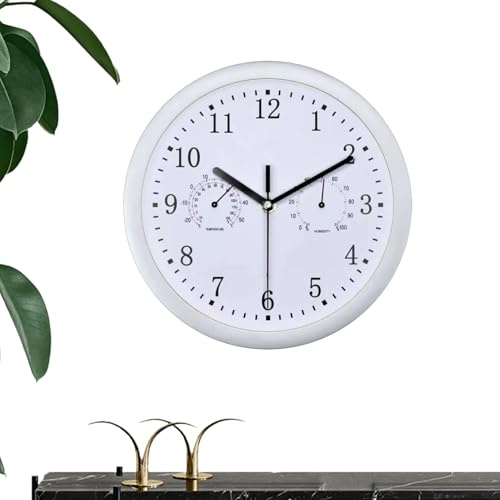 Quorvex Badezimmer Uhren - 10 Zoll wasserdichte Gartenuhr | Außenuhren Wetterfest Mit Thermometer Und Hygrometer | Wetterfeste Outdoor Uhr | Lautlos Retro Uhr Für Küche Badezimmer