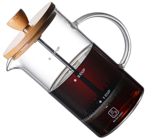 Zerodeko Cafetera Manual de Vidrio Resistente Prensa Francesa y Estructura Simple Hogar y Oficina Asa de Madera y Diseño Duradero