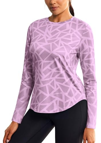 PINSPARK Damen Langarm Sportshirt Print mit Seitlich Geschwungenem Saum | Ultraleicht ISCC PLUS Laufshirt, Rundhals, Schnelltrocknend Atmungsaktiv, Geometrischer Print, Yoga Fitness Pilates