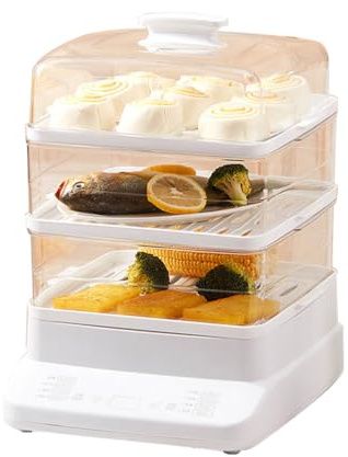 HMWOKPOT 24L Electric Food Steamer for Cooking, 800W Electric Vegetable Steamer with 3-Tier PP Trays for Fast Simultaneous Cooking
